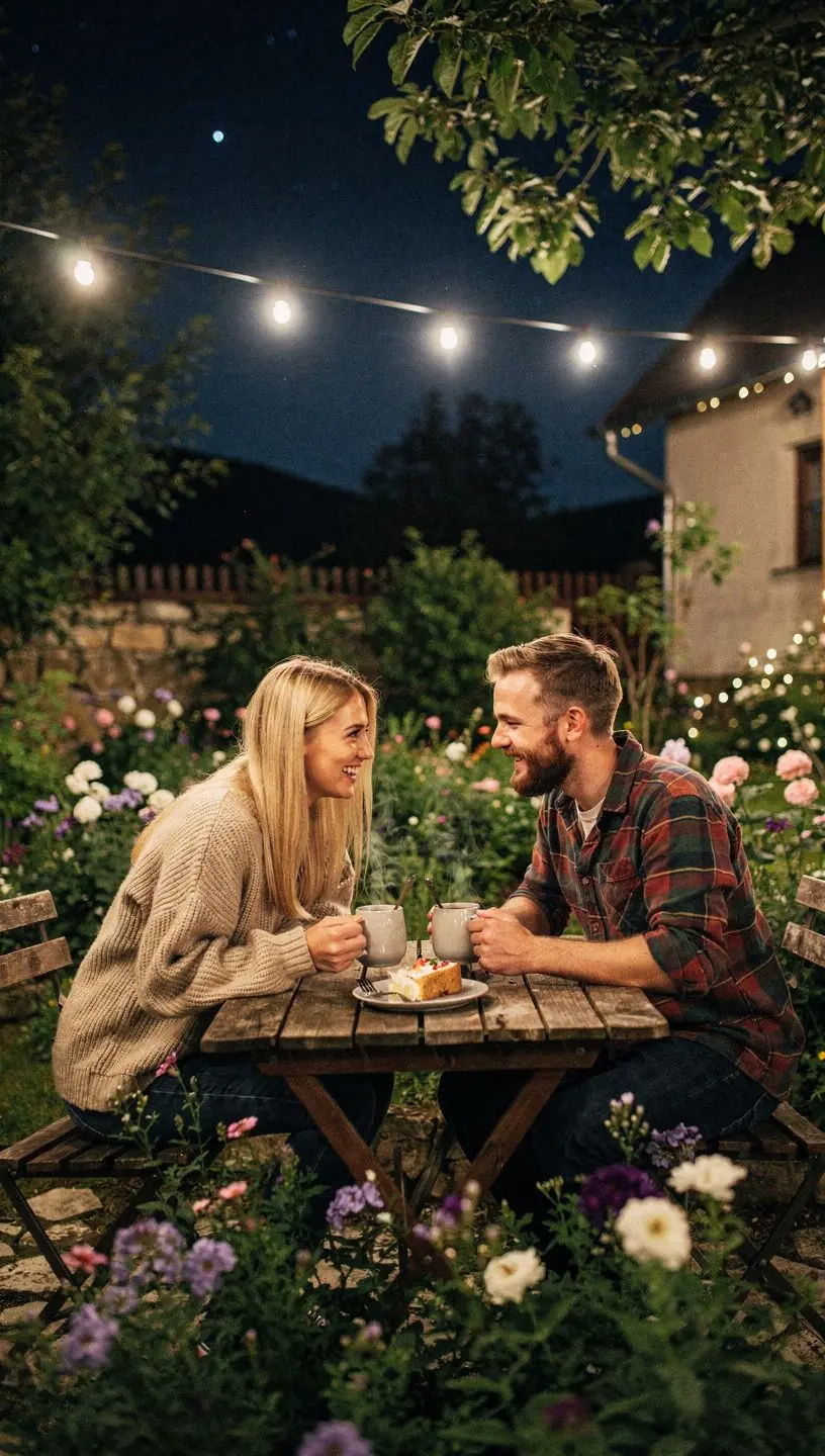 Človek si vychutnáva šálku bylinkového čaju pri západe slnka na terase.