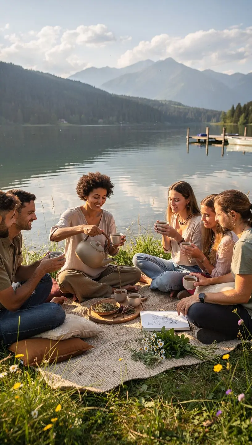 Ruka s čajovou šálkou, relaxujúca na pohodlnom kresle v obývacej izbe.