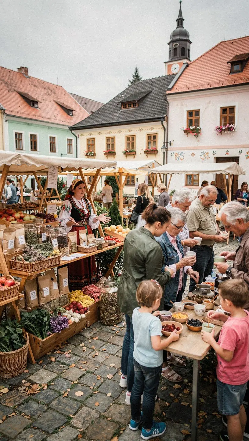 Šálka upokojujúceho bylinkového čaju na drevenom stole v prírodnom prostredí.