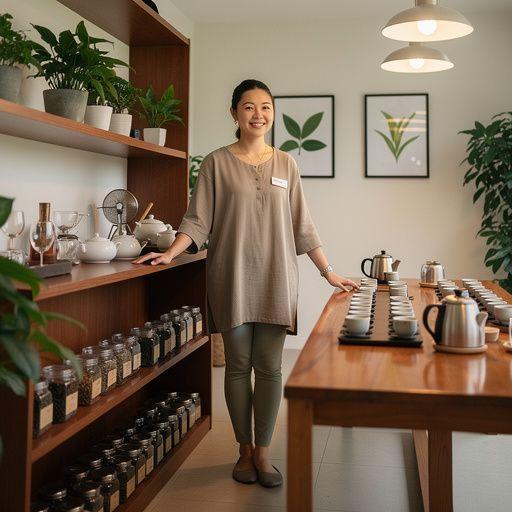 Zátišie s hrnčekom čaju a sviečkou, vytvárajúce pokojnú atmosféru.